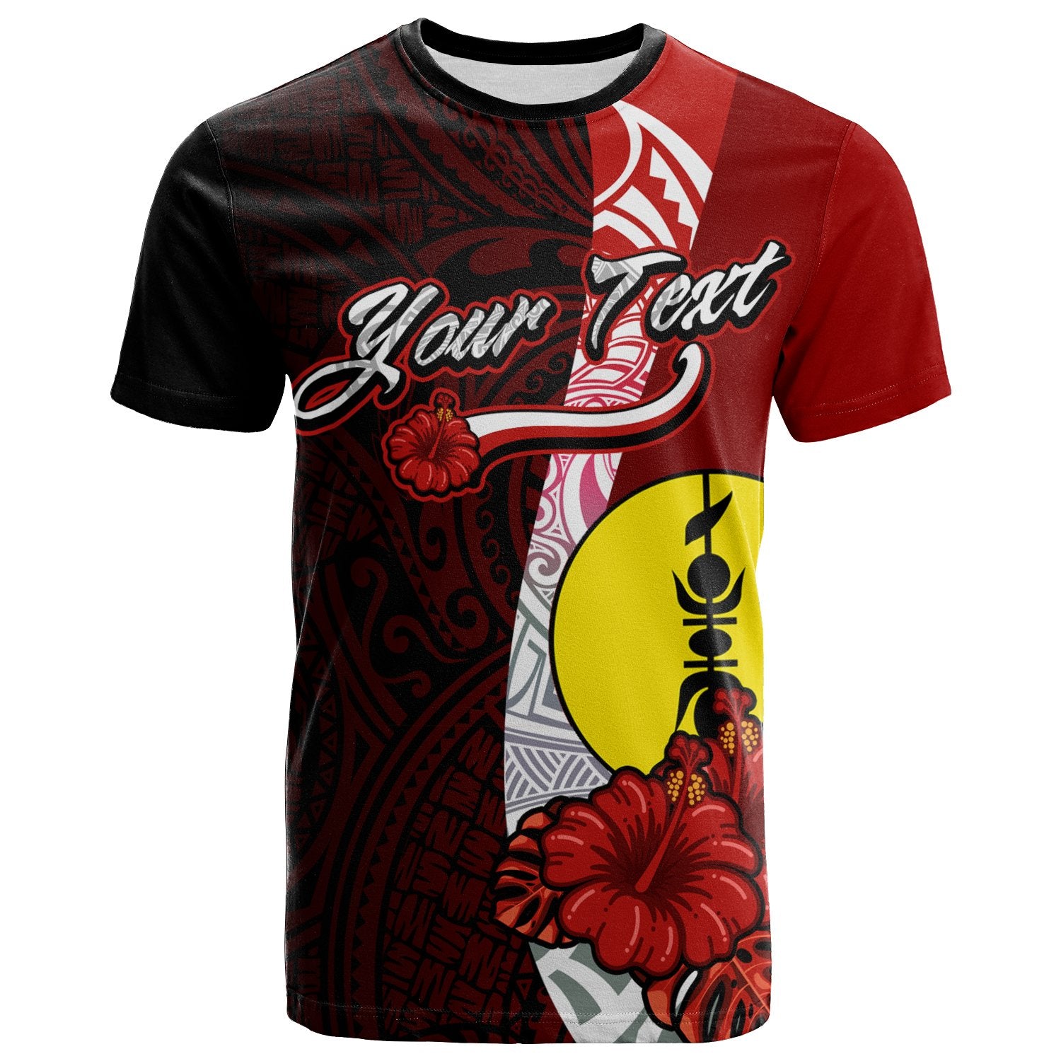 New Caledonia Polynesian Custom T Shirt Coat Of Arm With Hibiscus Unisex Red - Polynesian Pride