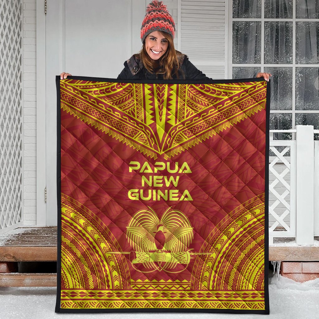 Papua New Guinea Premium Quilt - Papua New Guinea Coat Of Arms Polynesian Chief Red Version - Polynesian Pride