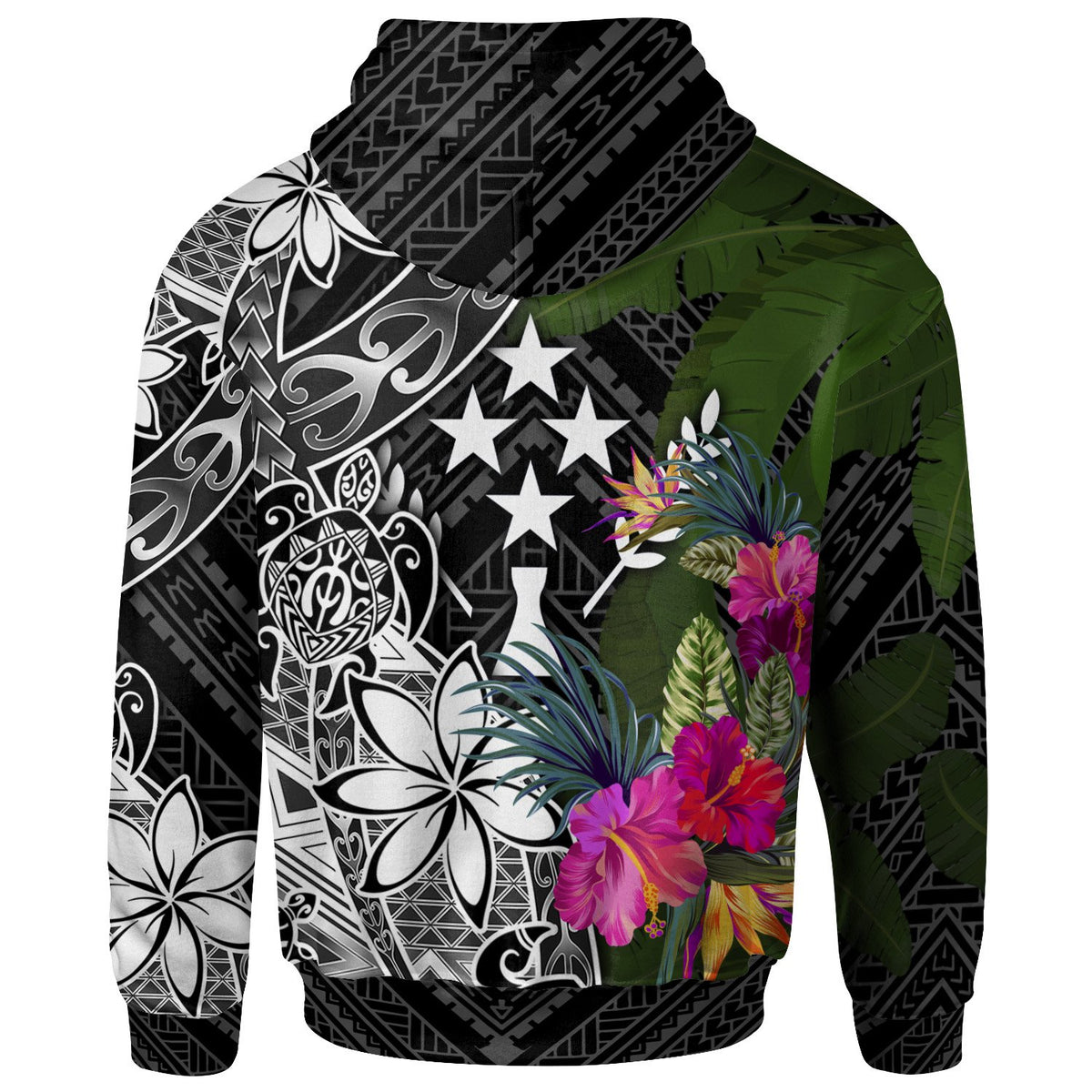 Kosrae Hoodie Turtle Plumeria Banana Leaf - Polynesian Pride