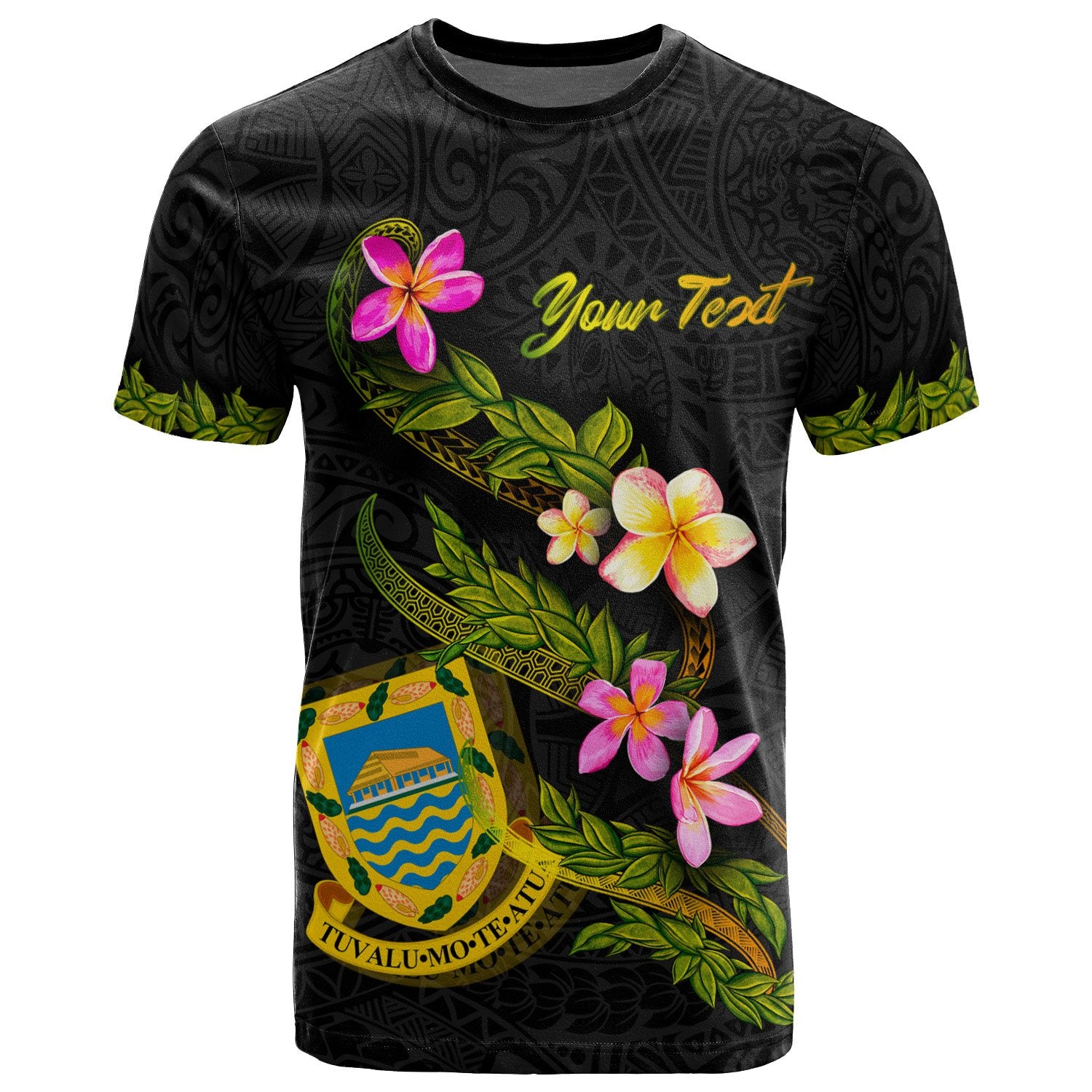 Tuvalu Polynesian Custom T Shirt Plumeria Tribal Unisex Black - Polynesian Pride