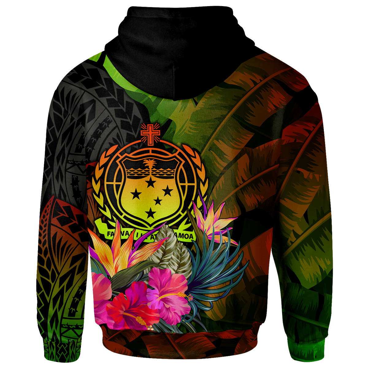 Samoa Polynesian Custom Hoodie Hibiscus and Banana Leaves - Polynesian Pride