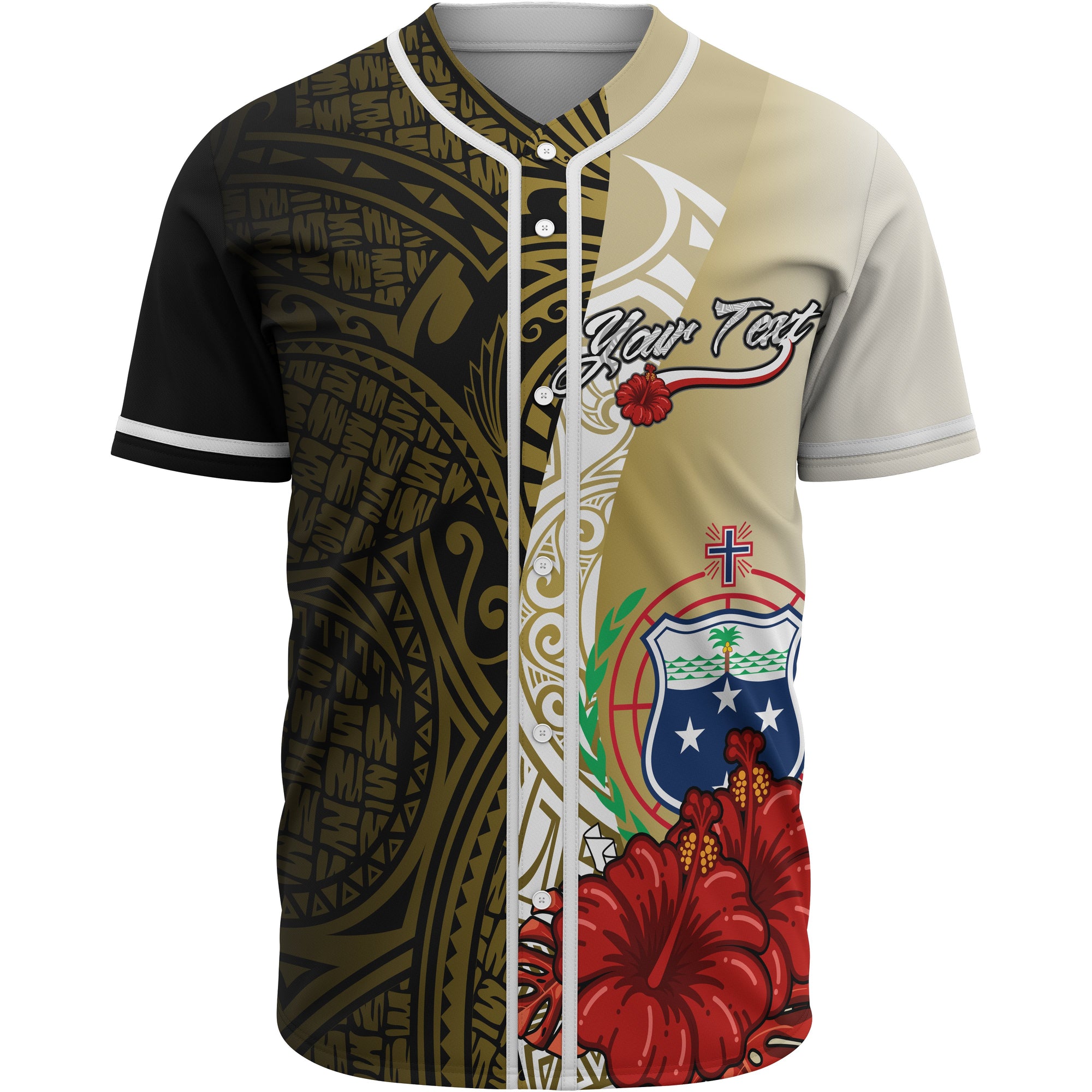 Samoa Polynesian Custom Personalised Baseball Shirt - Coat Of Arm With Hibiscus Gold Unisex Gold - Polynesian Pride