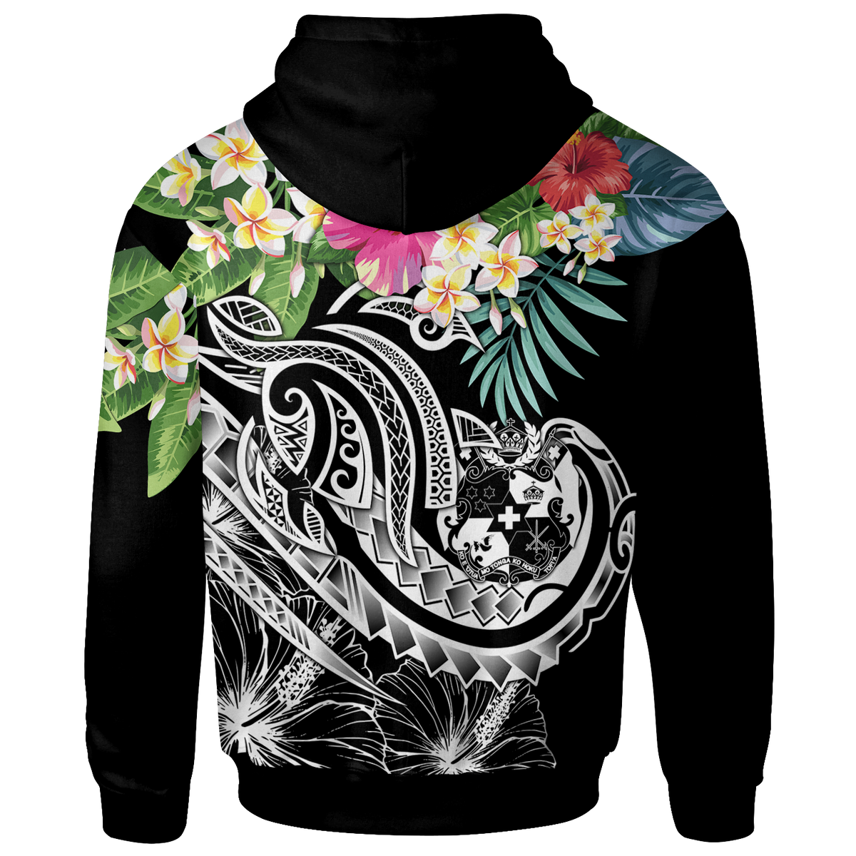 Tonga Polynesian Hoodie Summer Plumeria (Black) - Polynesian Pride