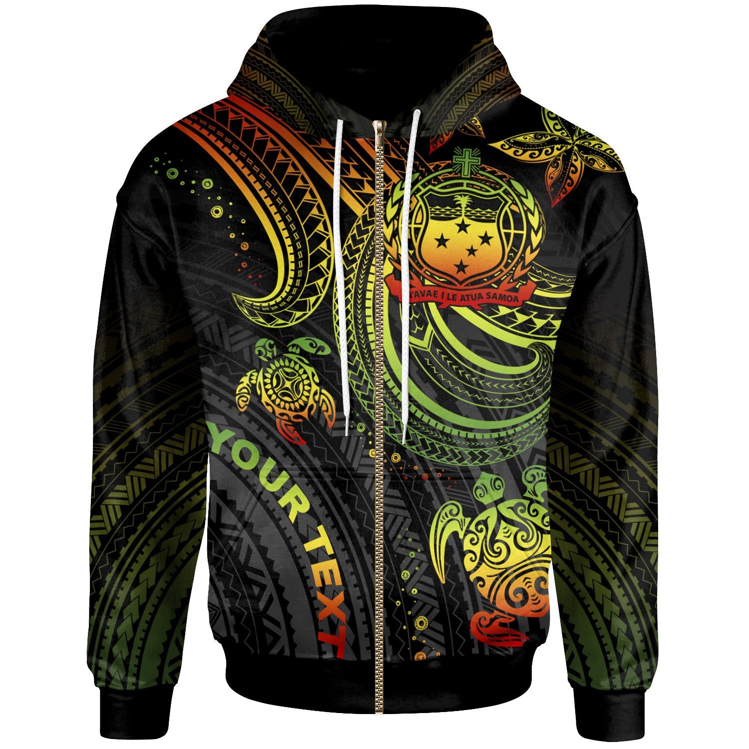 Samoa Custom Zip up Hoodie Reggae Turtle Unisex Reggae - Polynesian Pride