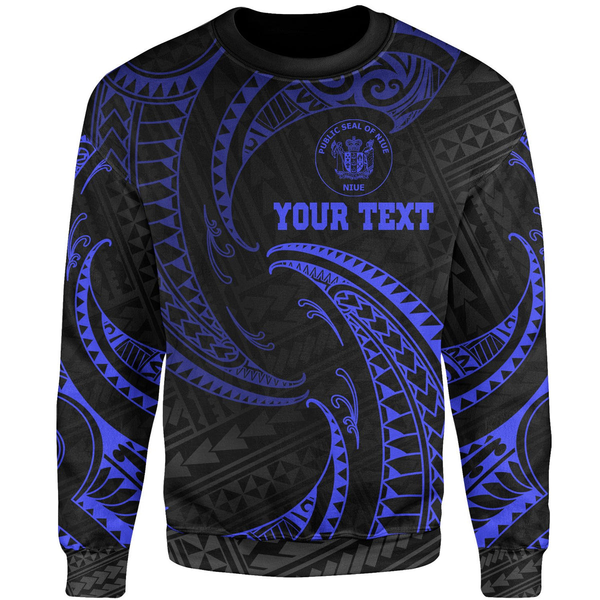 Niue Polynesian Custom Personalised Sweater - Blue Tribal Wave Unisex Blue - Polynesian Pride