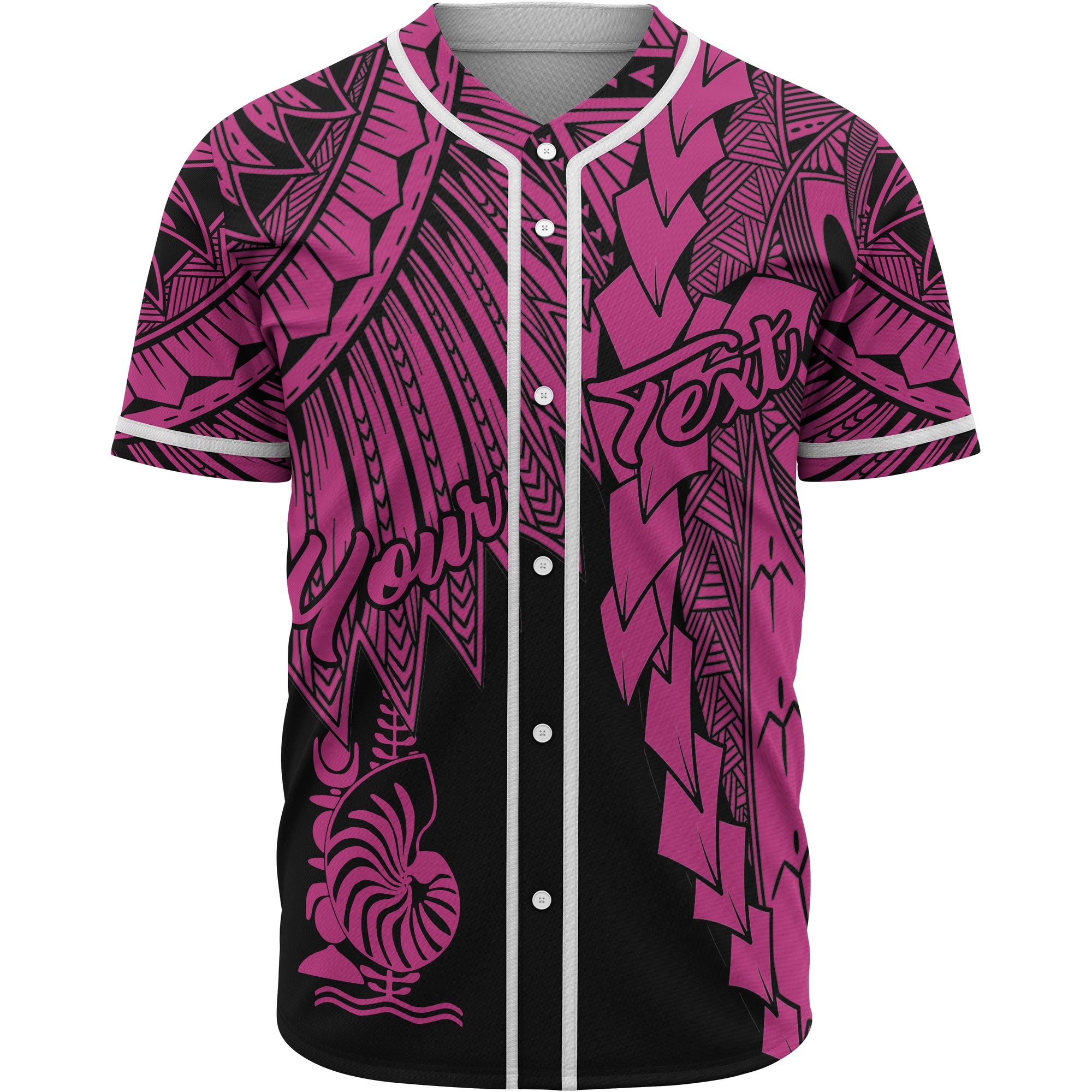 New Caledonia Polynesian Custom Personalised Baseball Shirt - Tribal Wave Tattoo Pink Unisex Pink - Polynesian Pride