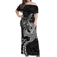 (Custom Personalised) Polynesian Shark Tattoo Hawaii Tribal Off Shoulder Long Dress - LT12 Long Dress Black - Polynesian Pride