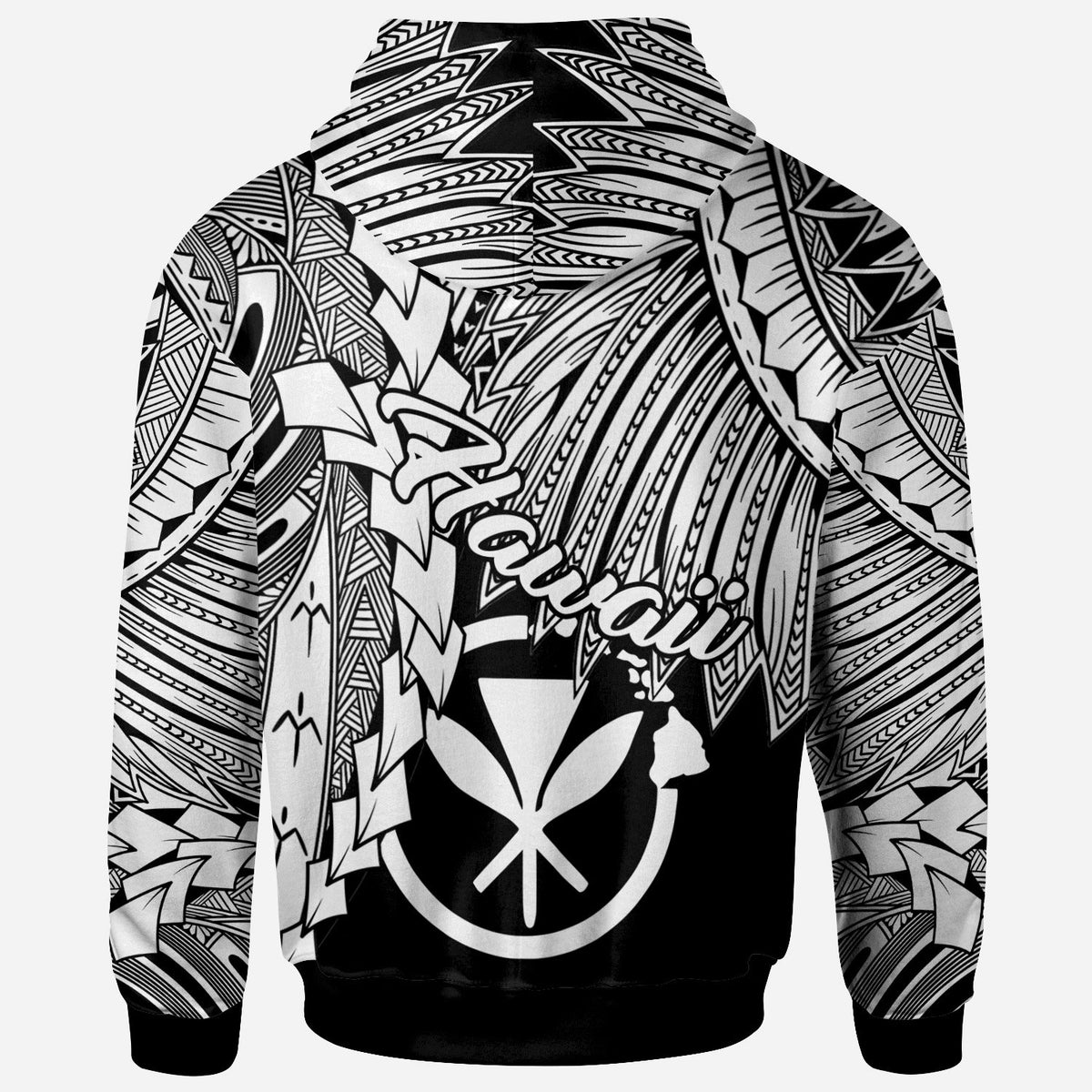 Polynesian Hawaii Zip up Hoodie Tribal Wave Tattoo White - Polynesian Pride