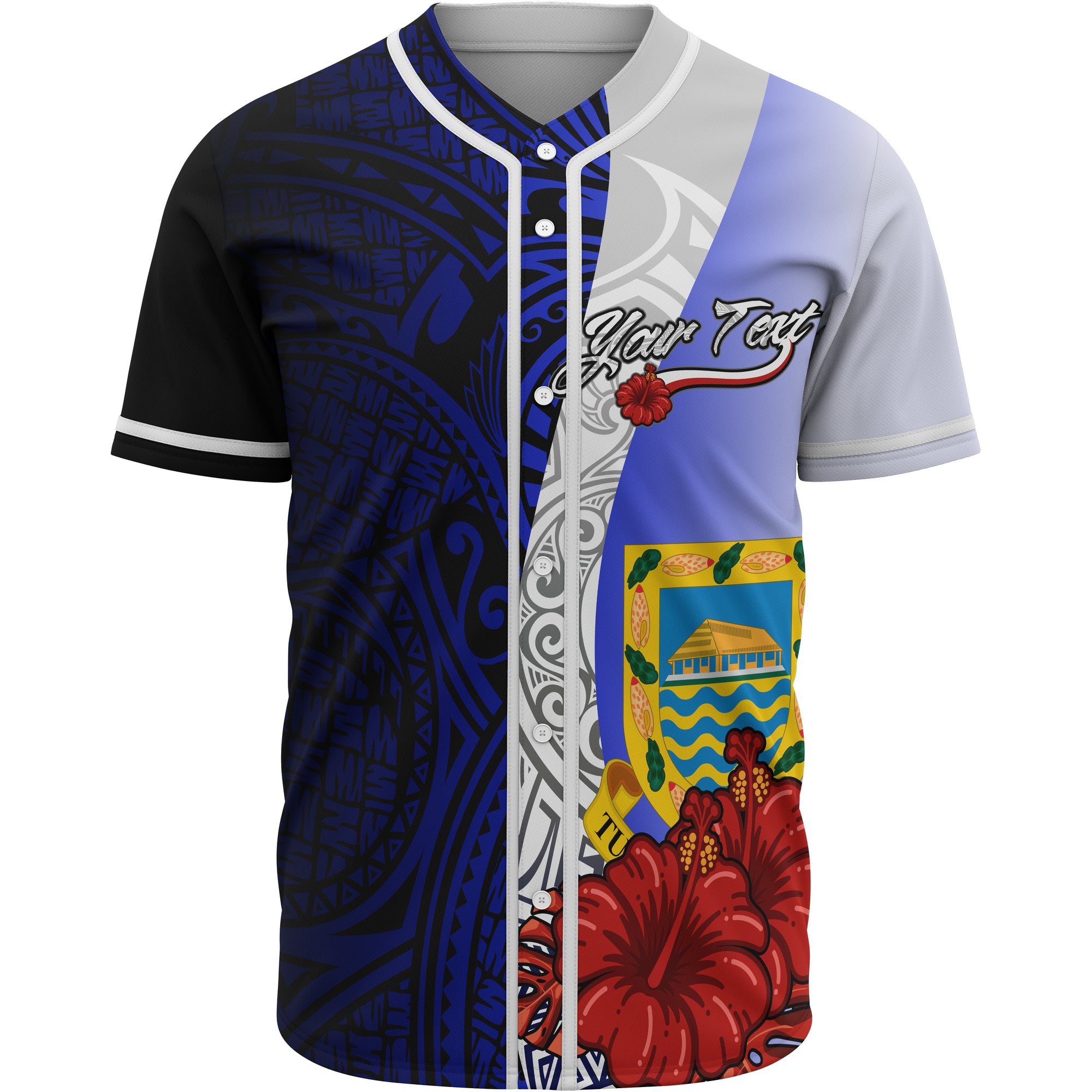 Tuvalu Polynesian Custom Personalised Baseball Shirt - Coat Of Arm With Hibiscus Blue Unisex Blue - Polynesian Pride