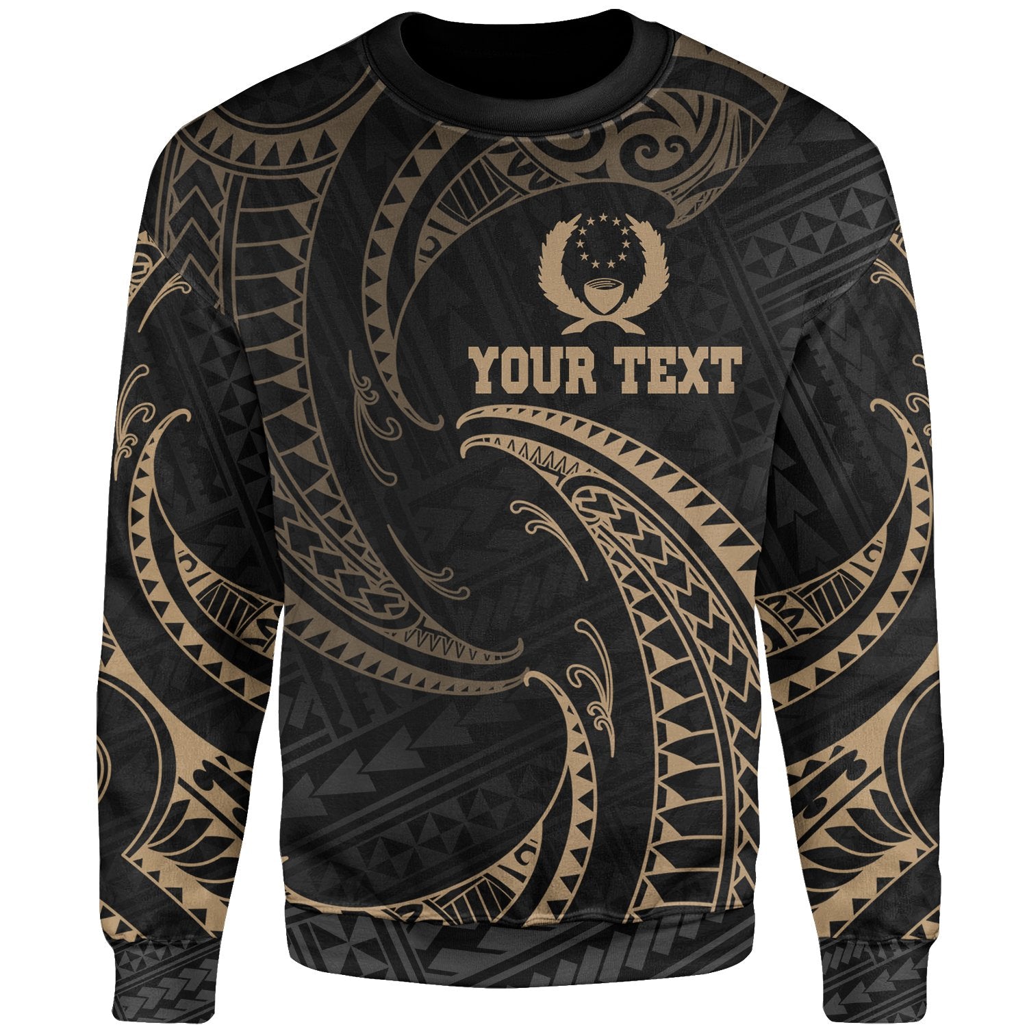 Pohnpei Micronesia Custom Personalised Sweater - Gold Tribal Wave Unisex Gold - Polynesian Pride