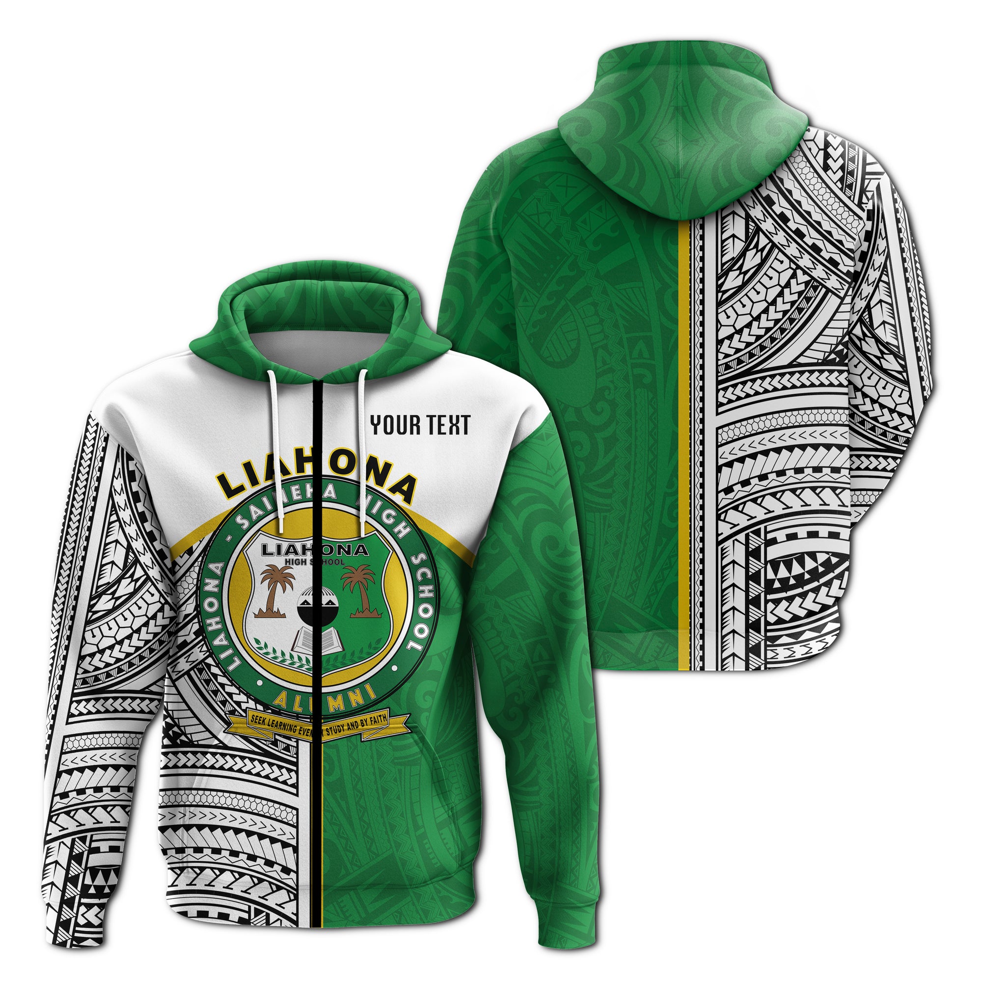 Custom Liahona High School Zip up Hoodie Polynesian Patterns LT20 Unisex Green - Polynesian Pride