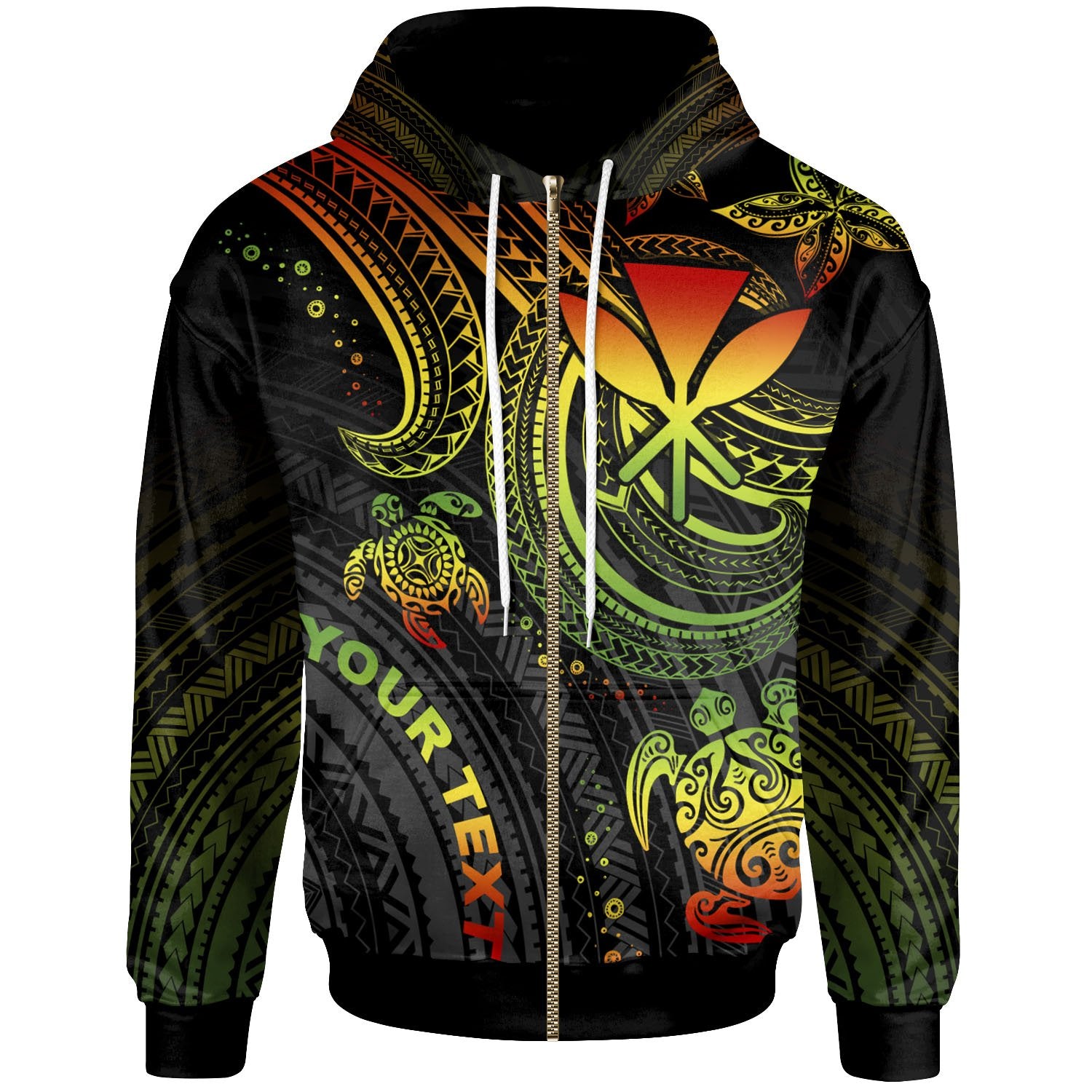 Hawaii Custom Zip up Hoodie Reggae Turtle Unisex Reggae - Polynesian Pride