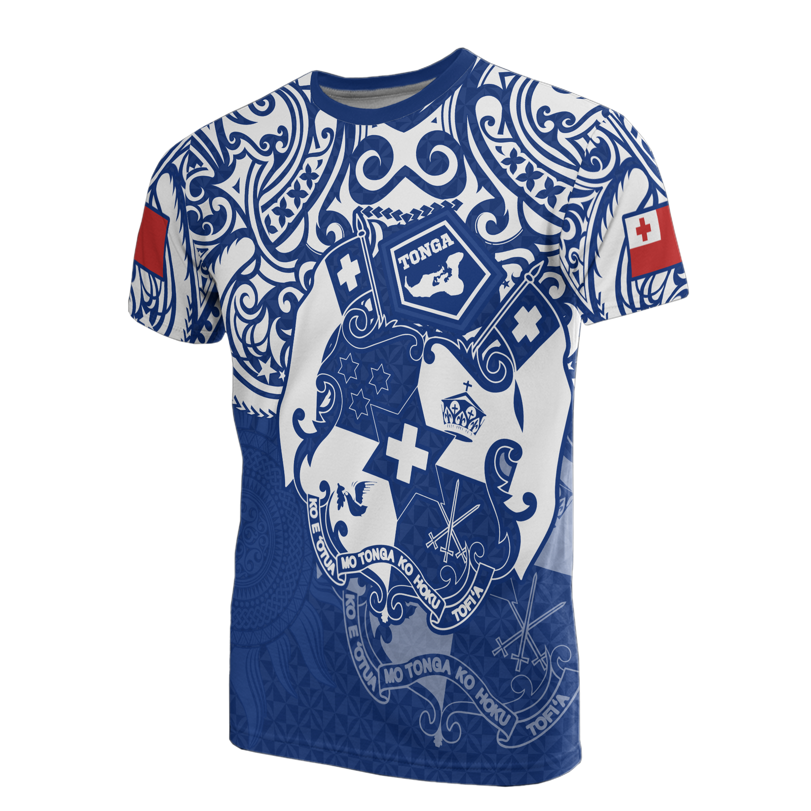 Tonga Pride T Shirt Tonga Flag Coat of Arms Polynesian Tattoo (Bright Blue) Unisex Blue - Polynesian Pride