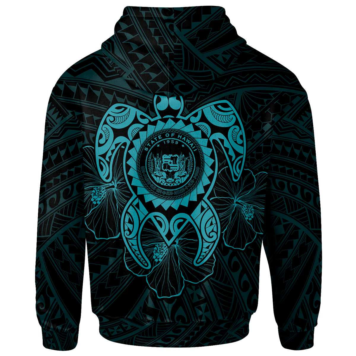 Hawaii Polynesian Hoodie Vintage Polynesian Turtle (Turquoise) - Polynesian Pride
