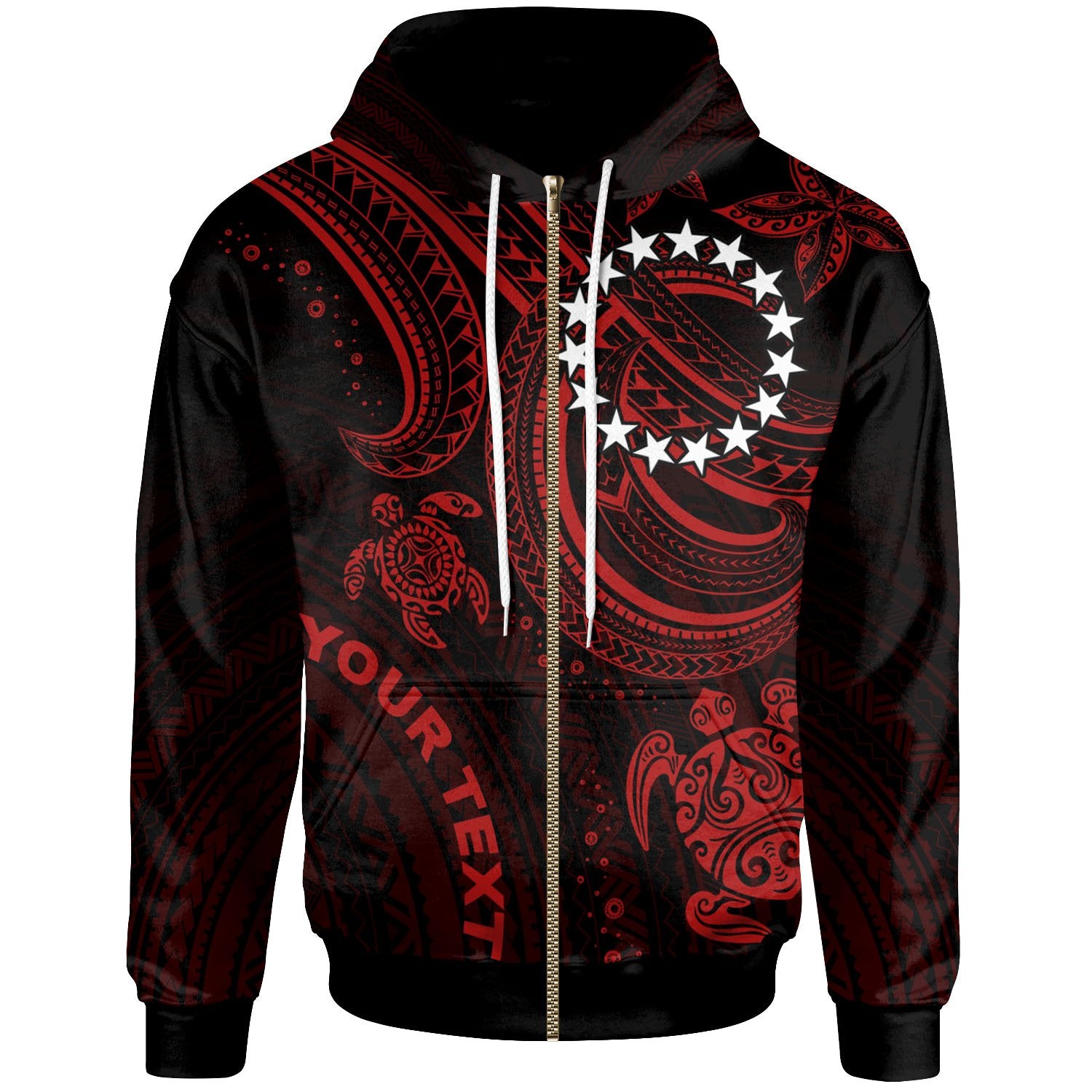 Cook islands Custom Zip up Hoodie Red Turtle Unisex Red - Polynesian Pride