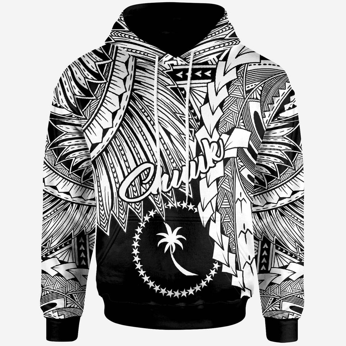 Chuuk Polynesian Hoodie Tribal Wave Tattoo White Unisex White - Polynesian Pride