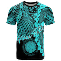 Northern Mariana Islands Polynesian Custom T Shirt Tribal Wave Tattoo Neon Blue Unisex Neon Blue - Polynesian Pride
