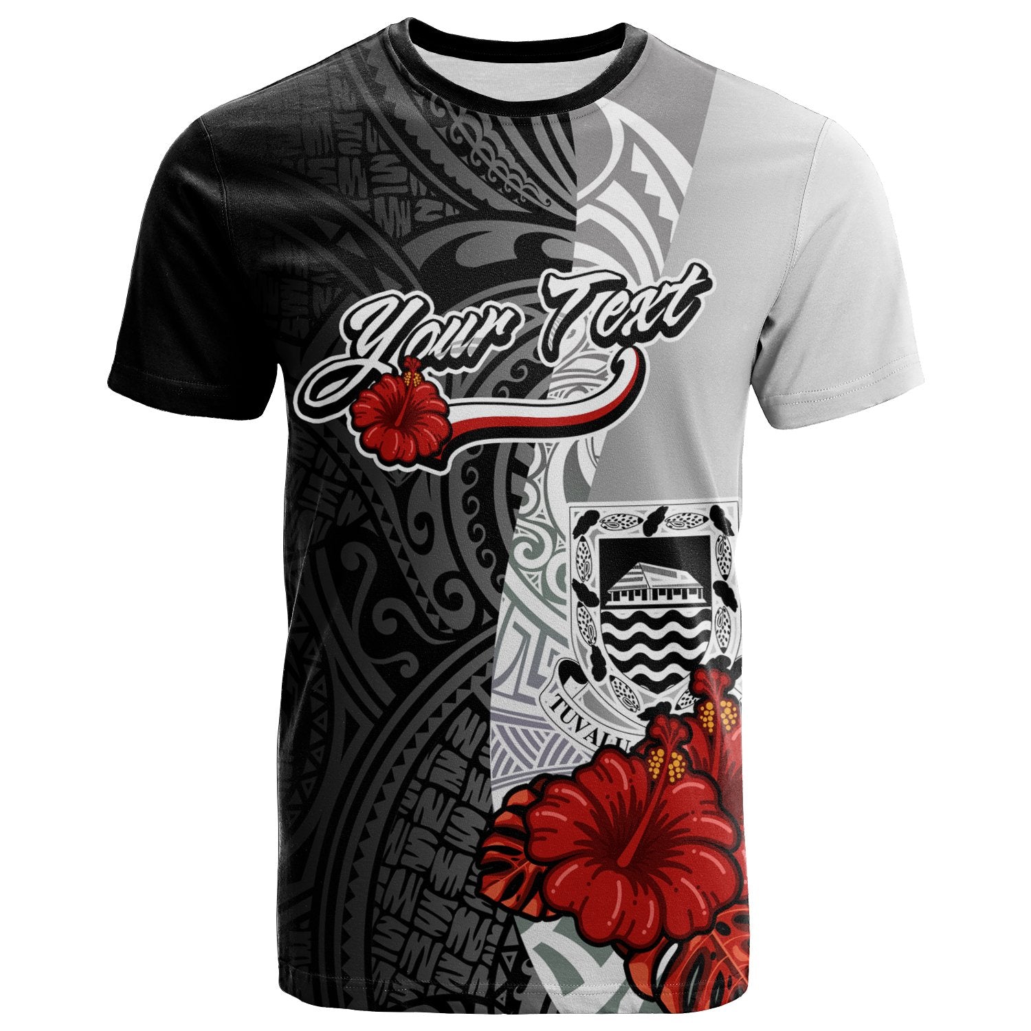 Tuvalu Polynesian Custom T Shirt Coat of Arms With Hibiscus White Unisex Art - Polynesian Pride