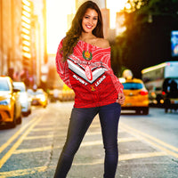 (Custom Personalised) Tonga Rugby Mate Ma'a Tonga Tapa Pattern Women Off Shoulder Sweater - LT2 - Polynesian Pride