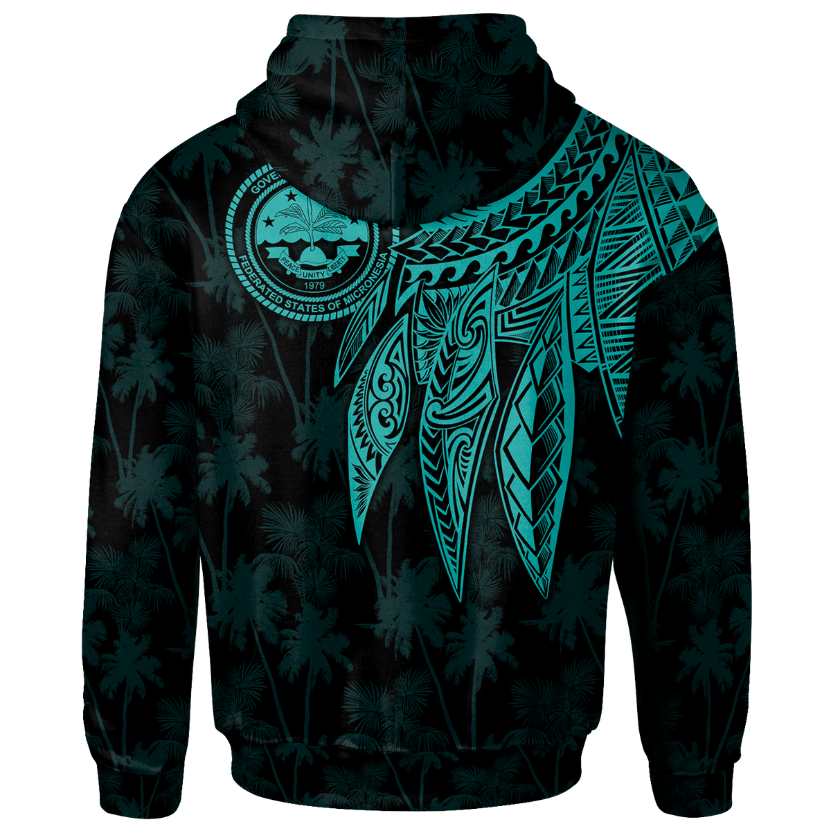 Federated States of Micronesia Custom Zip up Hoodie Polynesian Wings (Turquoise) - Polynesian Pride