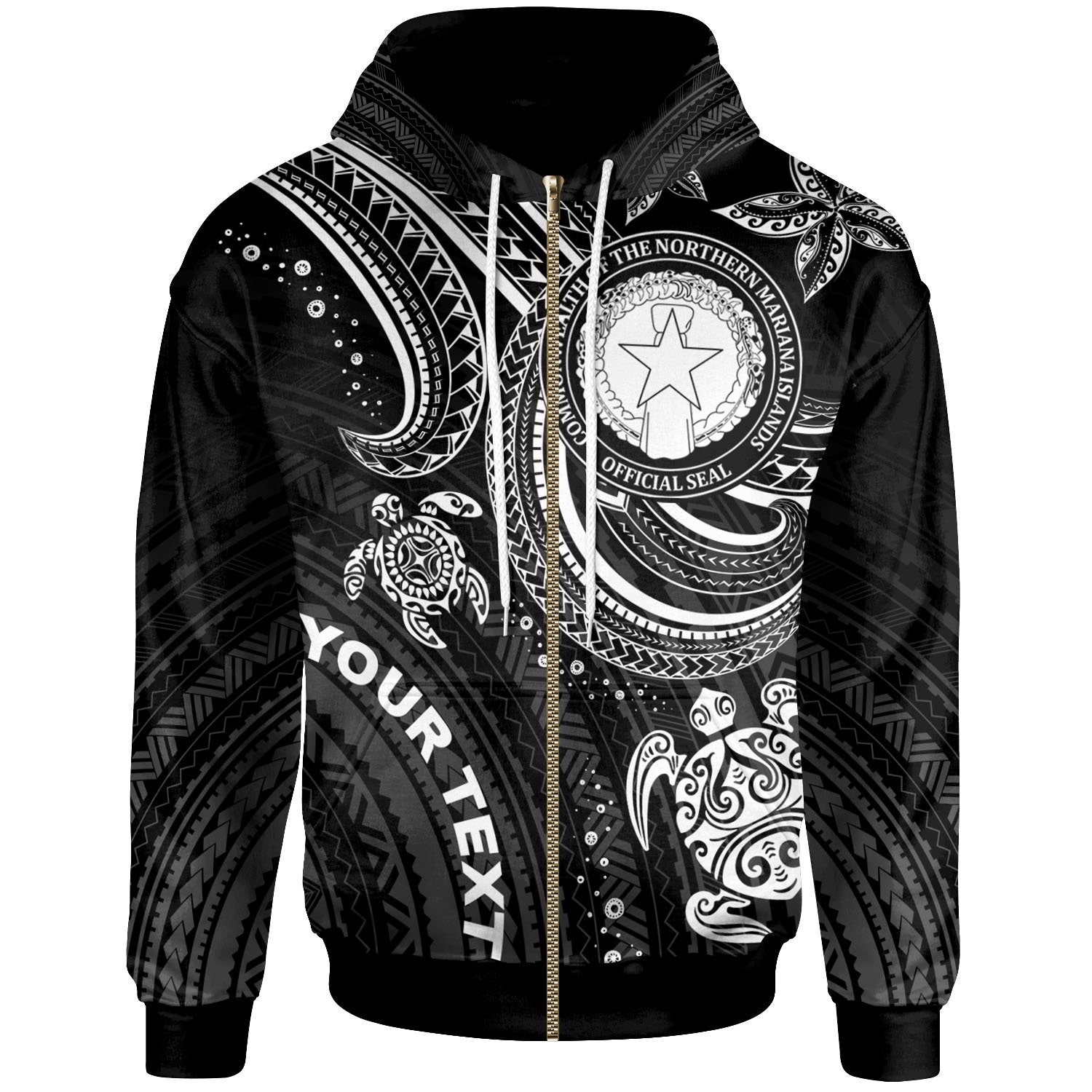 Northern Mariana Islands Custom Zip up Hoodie White Turtle Unisex White - Polynesian Pride