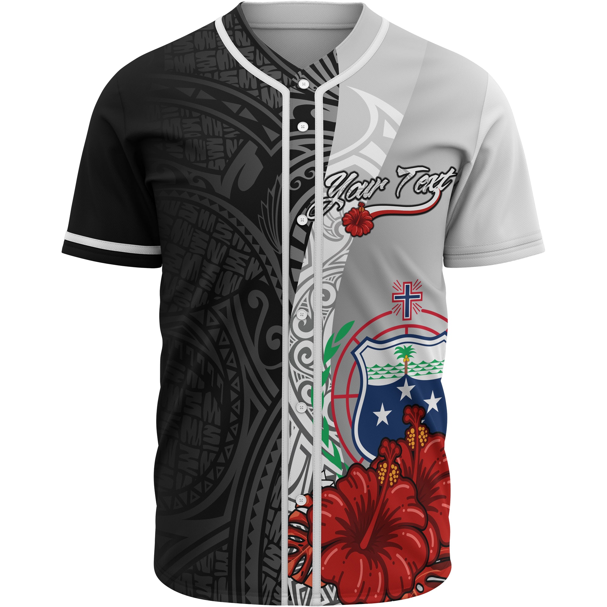 Samoa Polynesian Custom Personalised Baseball Shirt - Coat Of Arm With Hibiscus White Unisex White - Polynesian Pride