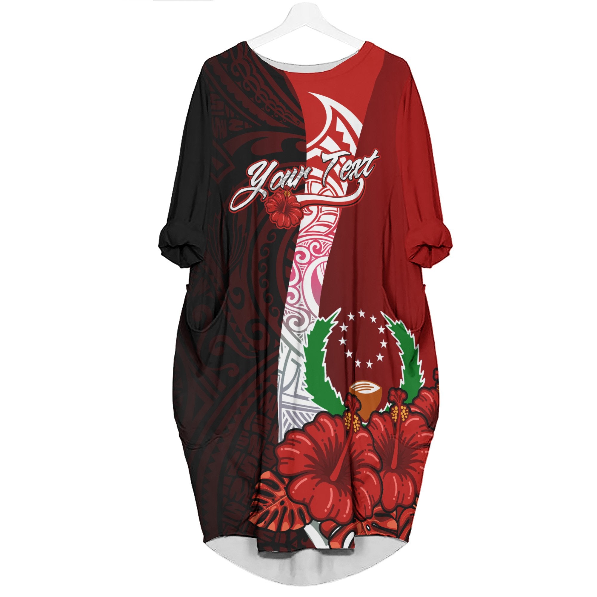 Pohnpei Micronesia Custom Personalised Batwing Pocket Dress - Hibiscus With Coat Of Arm Women Black - Polynesian Pride