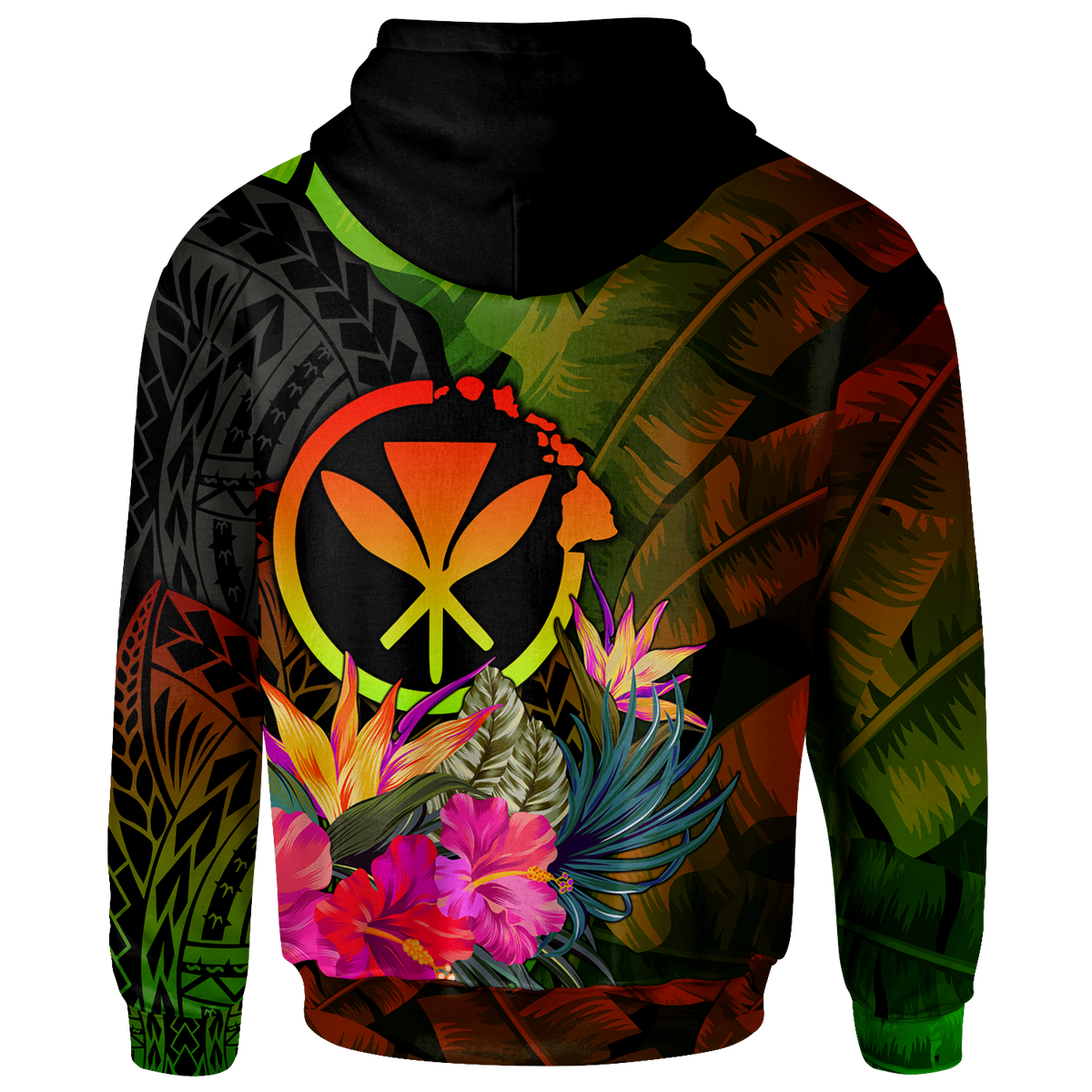 Polynesian Hawaii Kanaka Maoli Polynesian Zip up Hoodie Hibiscus and Banana Leaves - Polynesian Pride
