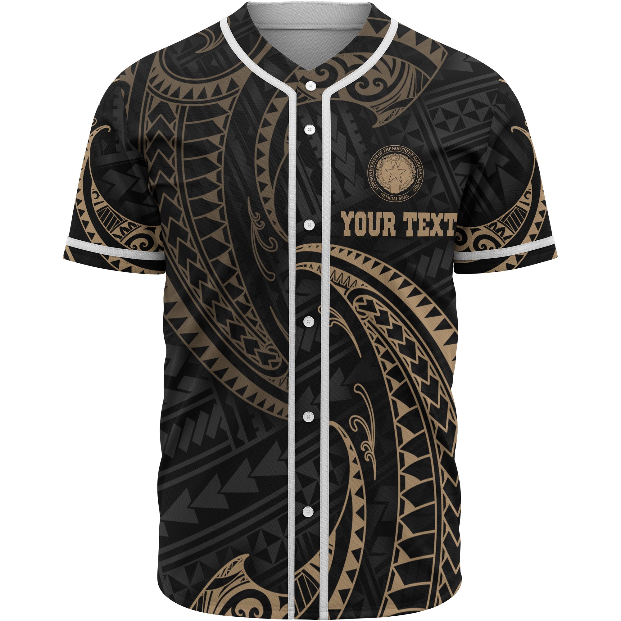 Northern Mariana Islands Polynesian Custom Personalised Baseball Shirt - Gold Tribal Wave Unisex Gold - Polynesian Pride