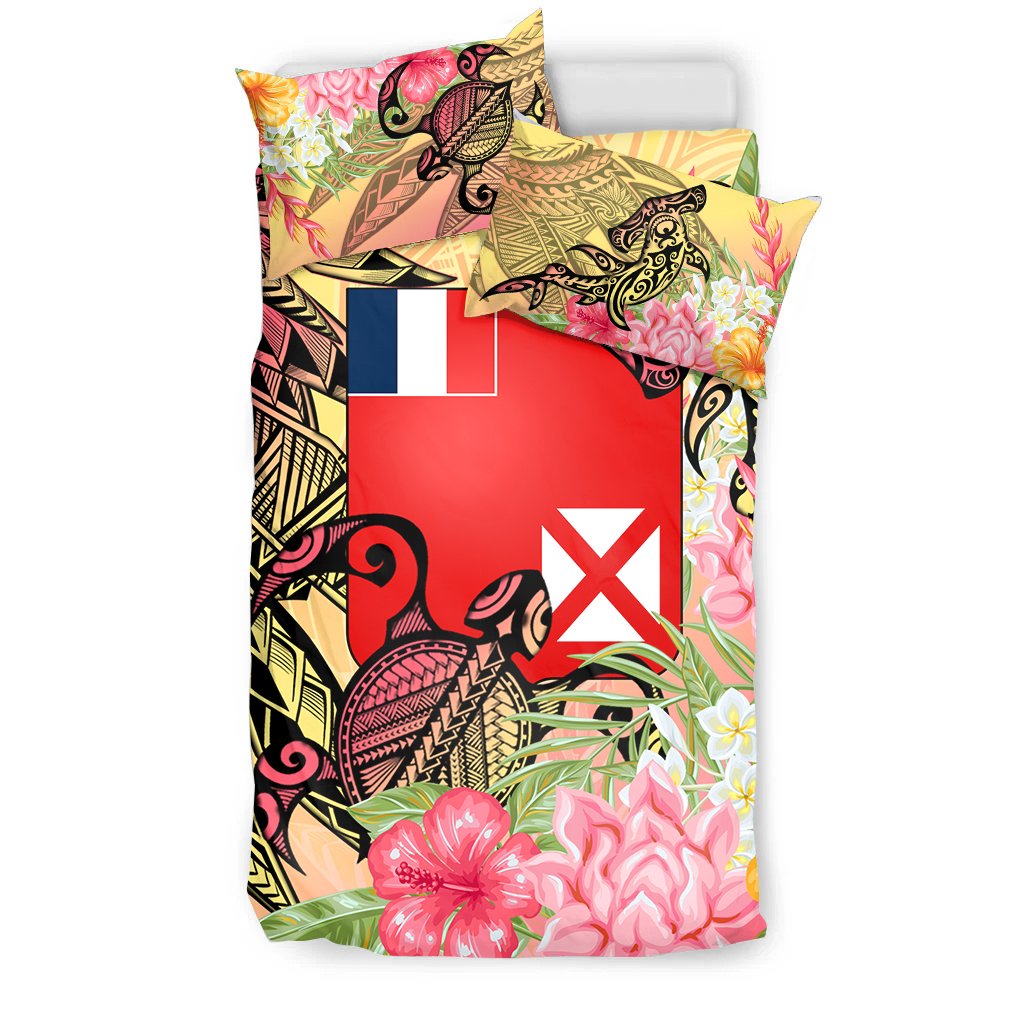Wallis And Futuna Bedding Set - Flowers Tropical With Sea Animals - Polynesian Pride