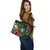 Tonga Polynesian Leather Tote Bag - Green Turtle Hibiscus - Polynesian Pride