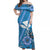 Hawaii Off Shoulder Long Dress Kakau Tribal Blue Batik Floral Ver.01 LT13 Women Blue - Polynesian Pride