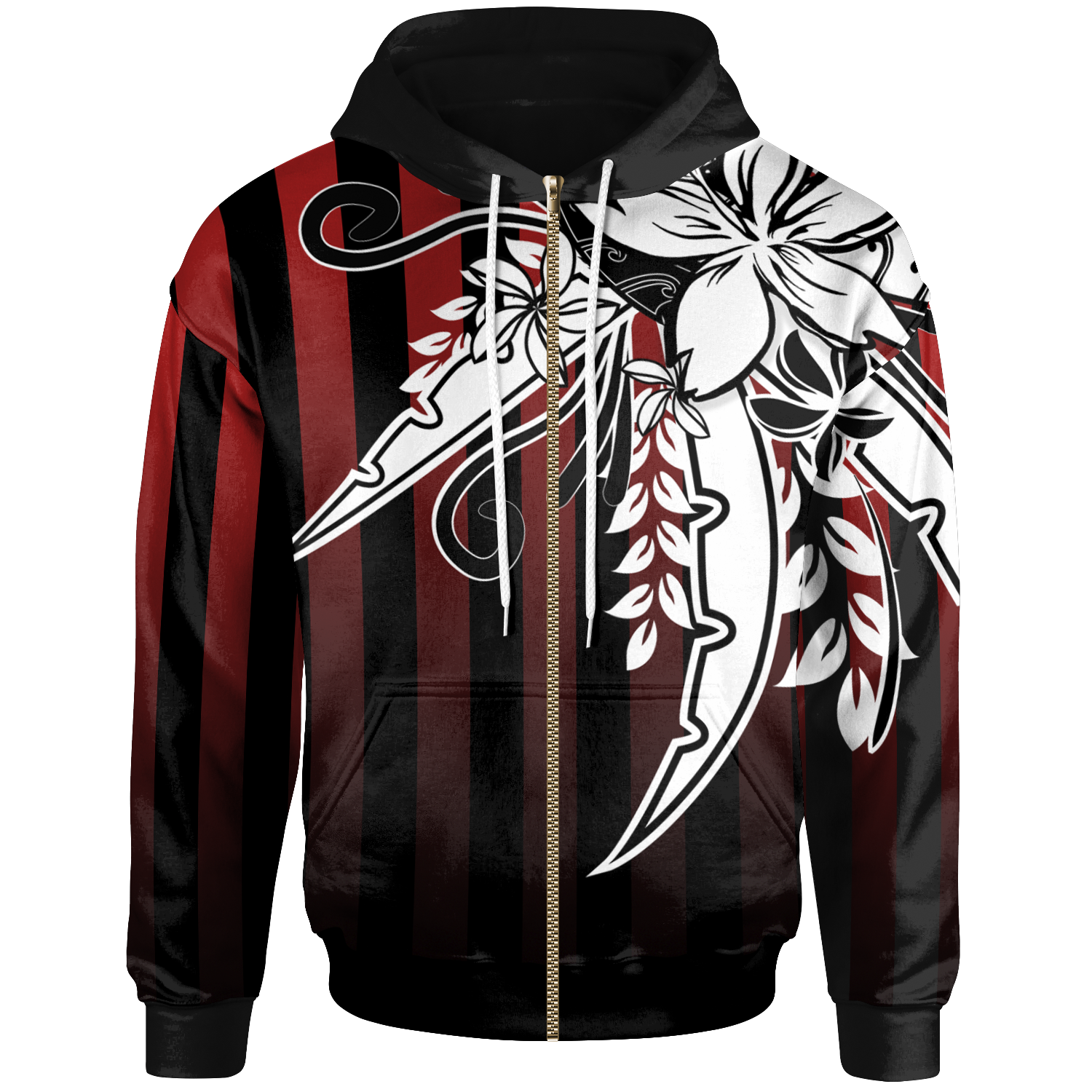 Polynesian Special Zip Hoodie Brilliant Flower In Stripe Style Unisex Red - Polynesian Pride