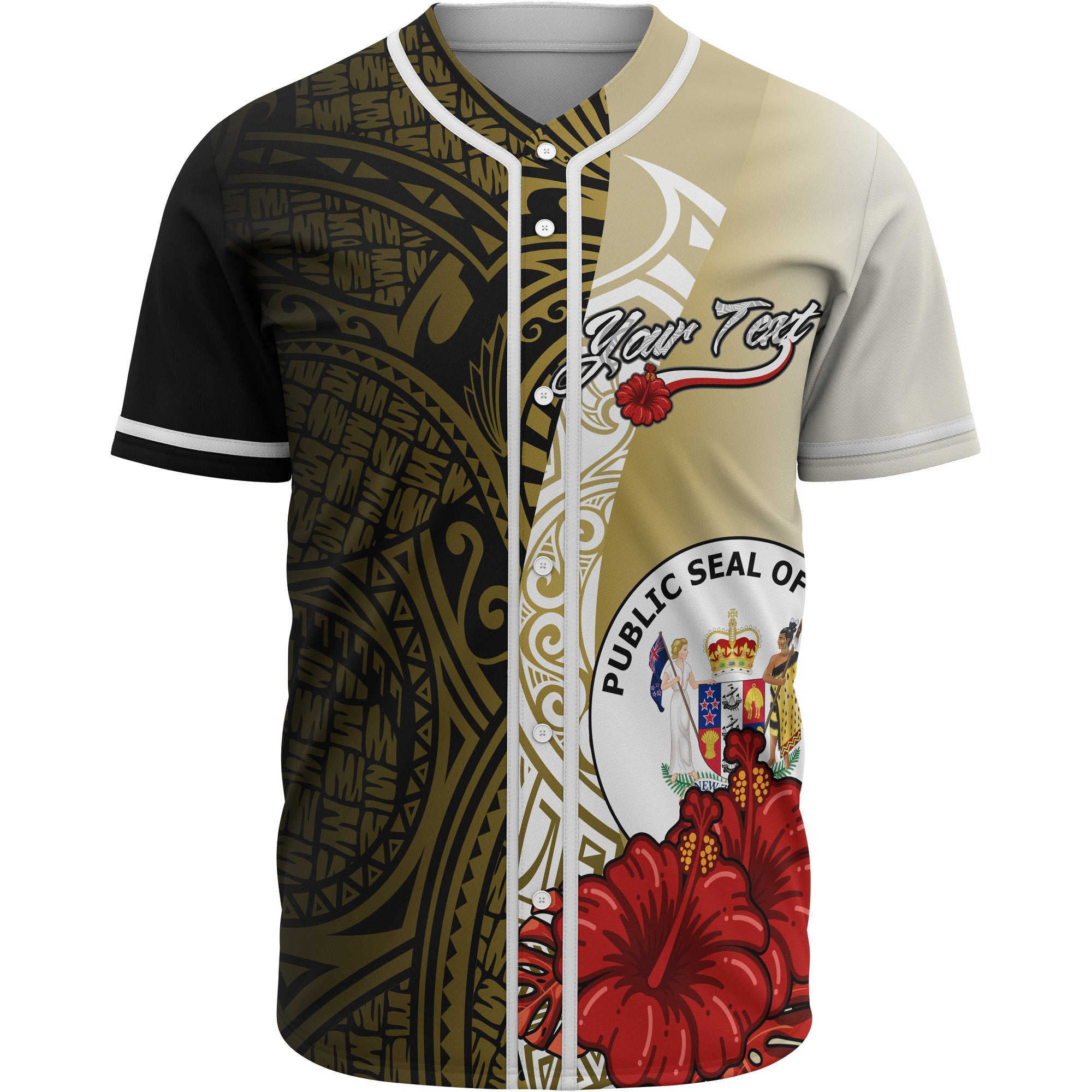 Niue Polynesian Custom Personalised Baseball Shirt - Coat Of Arm With Hibiscus Gold Unisex Gold - Polynesian Pride