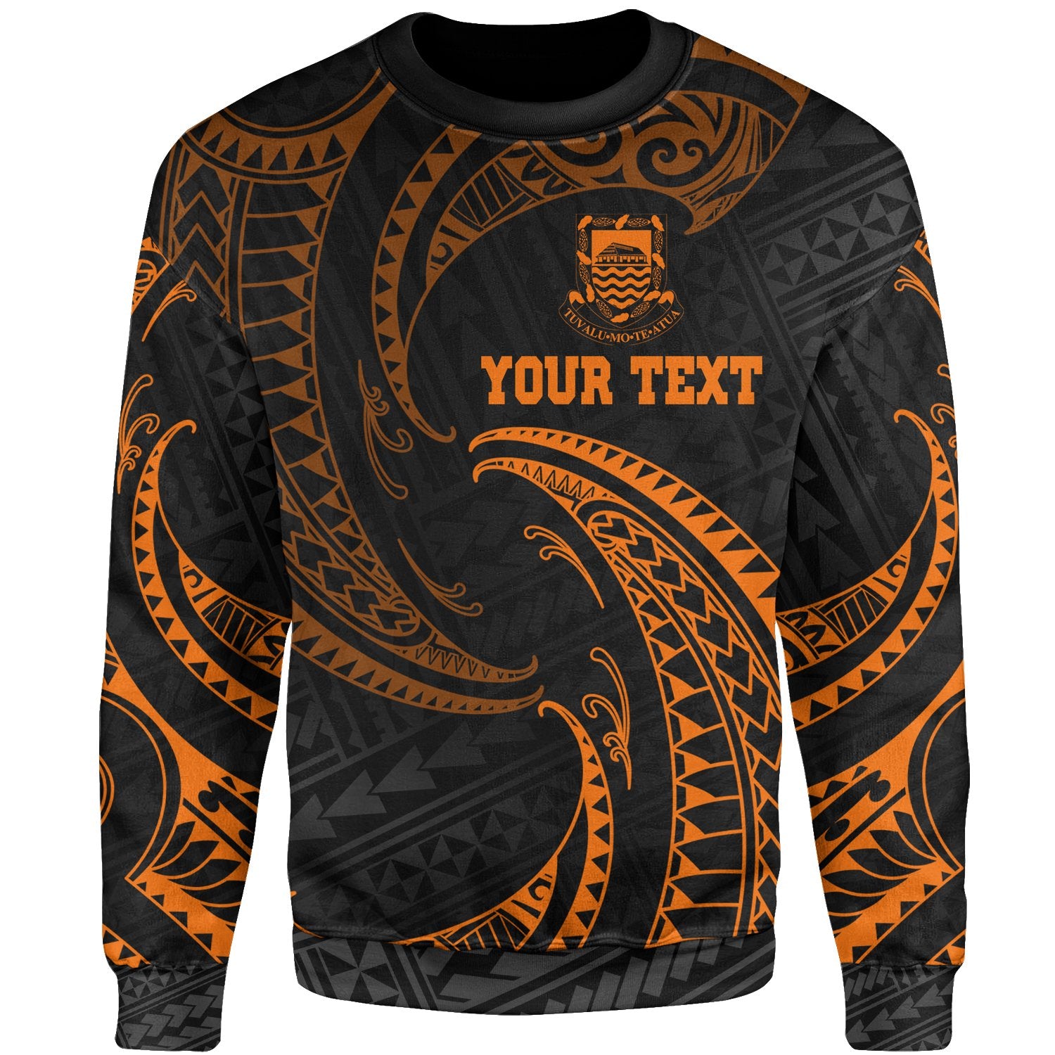 Tuvalu Polynesian Custom Personalised Sweater - Orange Tribal Wave Unisex Orange - Polynesian Pride