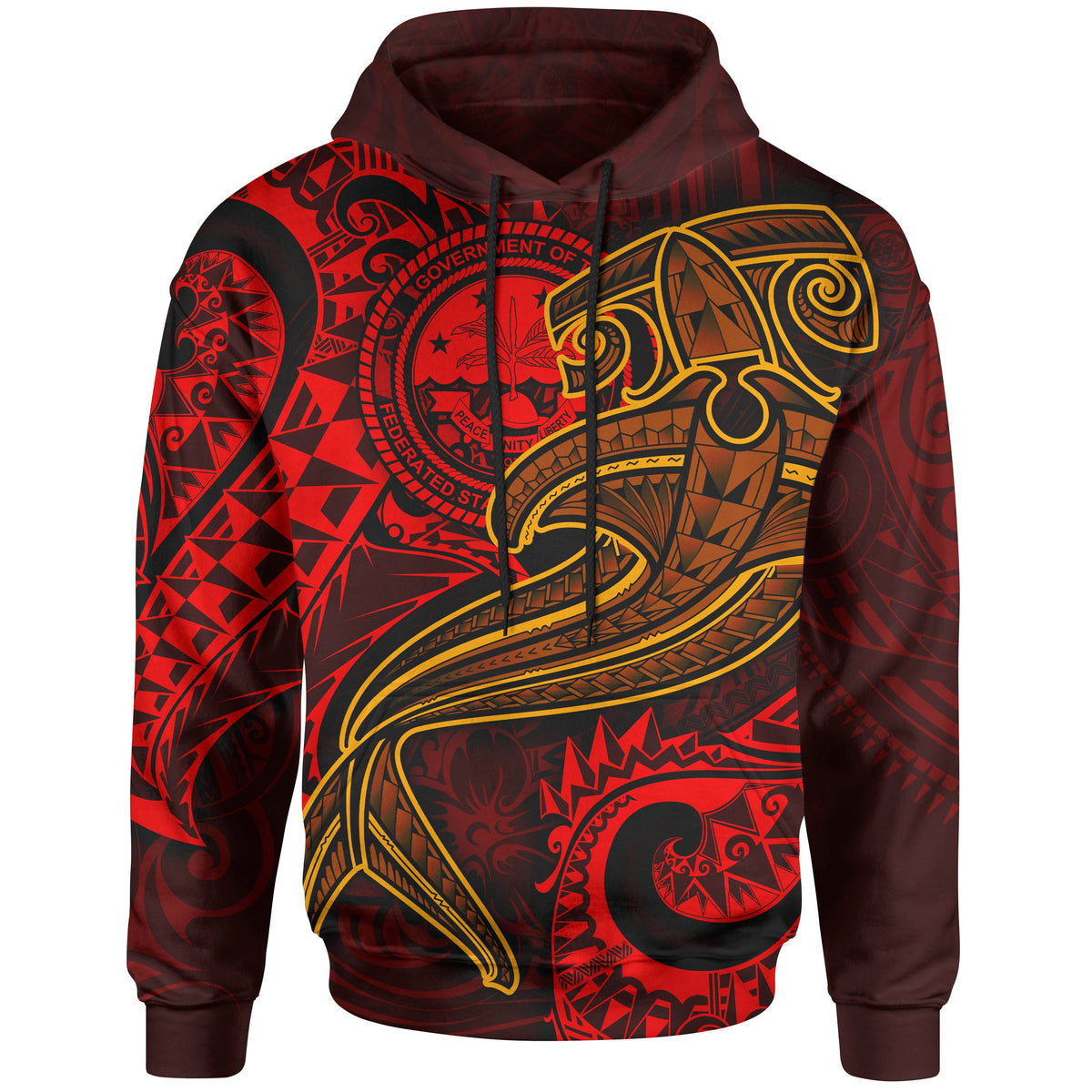 FSM Hoodie Red Shark Polynesian Tattoo Unisex Red - Polynesian Pride