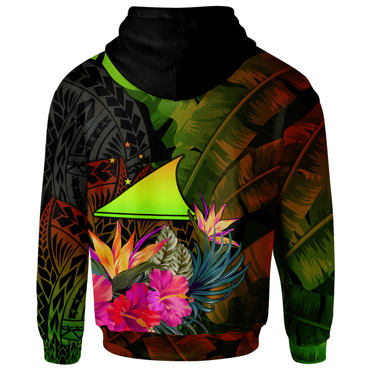 Tokelau Polynesian Custom Hoodie Hibiscus and Banana Leaves - Polynesian Pride