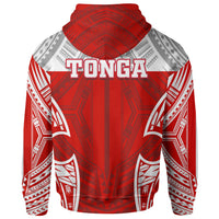 Tonga Polynesian Zip up Hoodie Pattern With Seal Red Version - Polynesian Pride