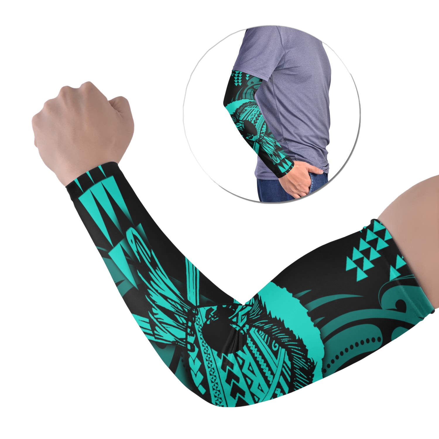 Hawaii Polynesian Warrior Kakau Arm Sleeve 43 (Set of Two)-Green LT6 Set of 2 Green - Polynesian Pride