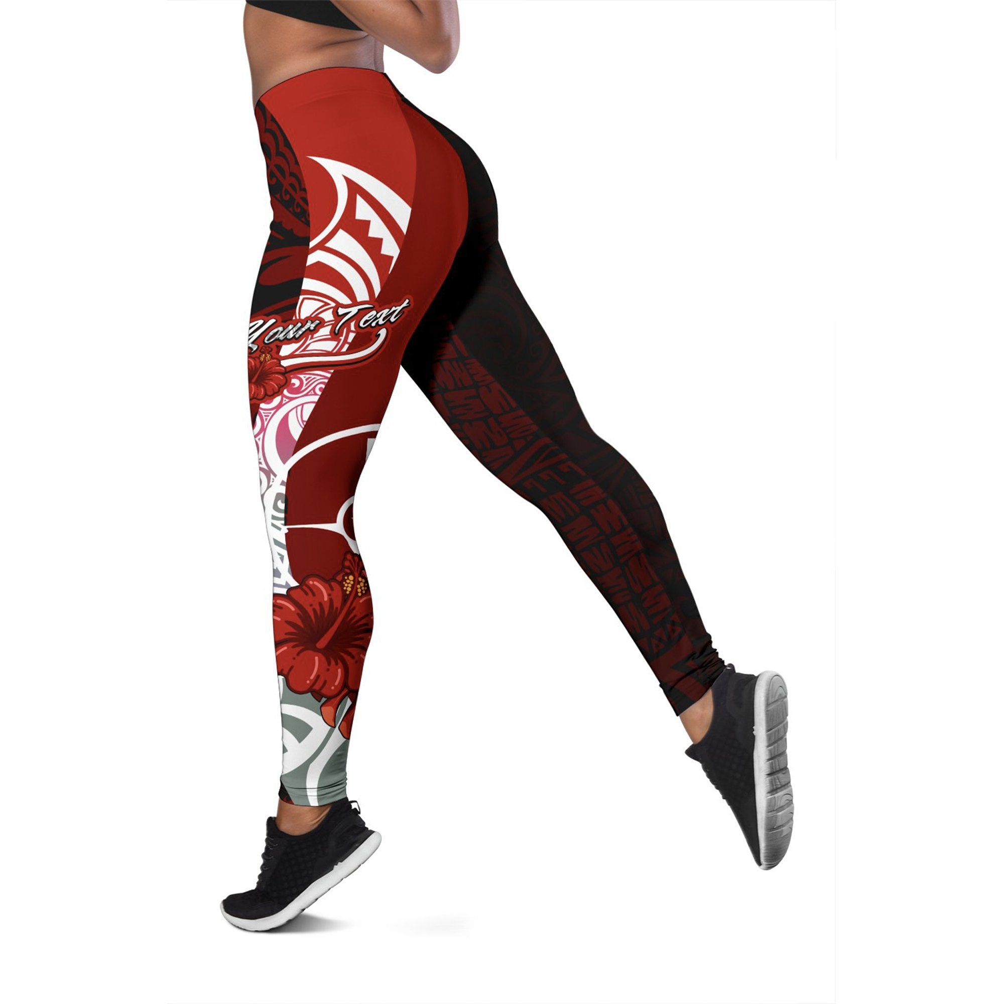 Yap Micronesia Custom Personalised Legging - Coat Of Arm With Hibiscus Red - Polynesian Pride