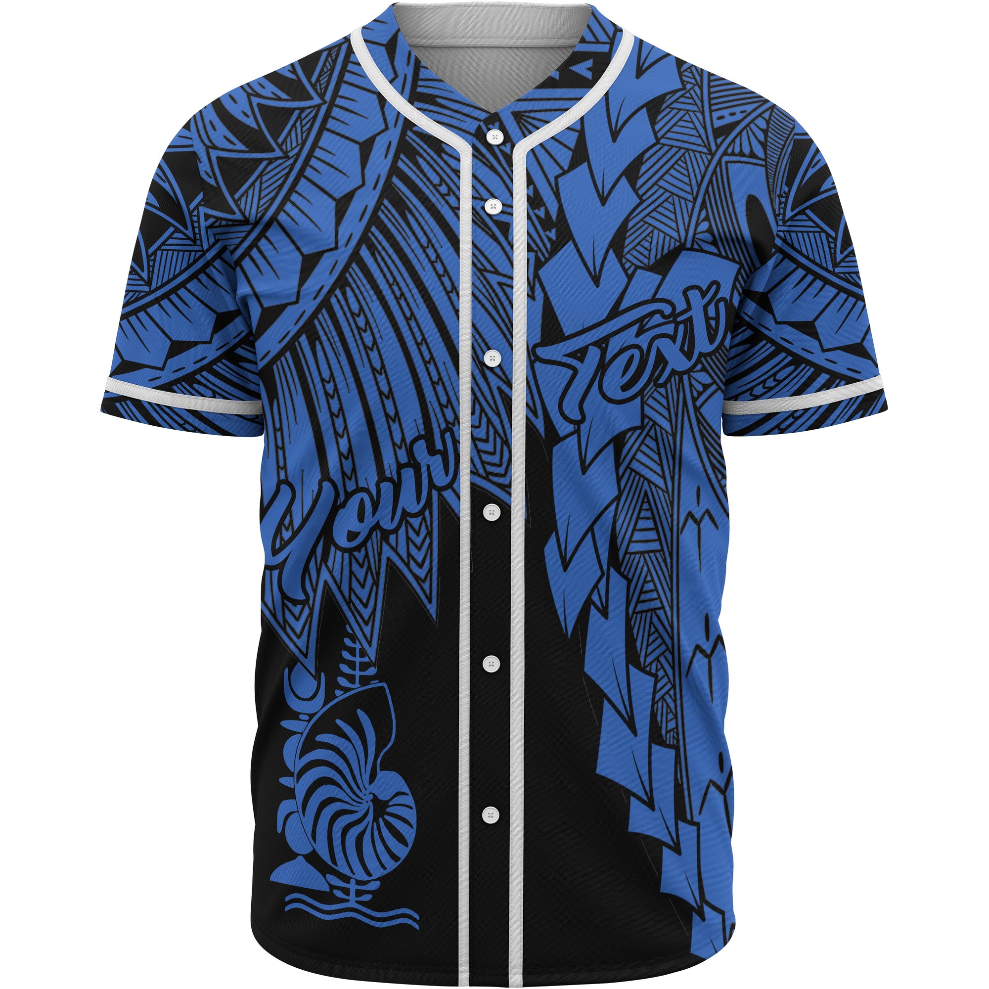 New Caledonia Polynesian Custom Personalised Baseball Shirt - Tribal Wave Tattoo Blue Unisex Blue - Polynesian Pride