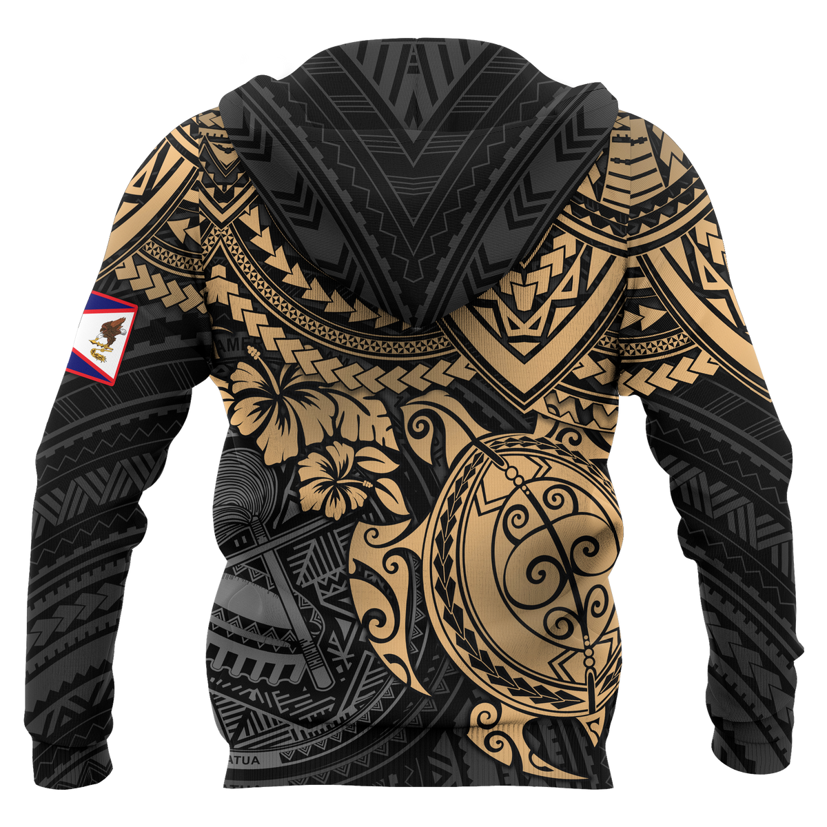 American Samoa Polynesian Hoodie (Zip up) Gold Turtle - Polynesian Pride