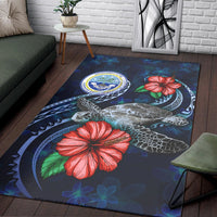 Federated States Of Micronesia Polynesian Area Rug - Blue Turtle Hibiscus - Polynesian Pride