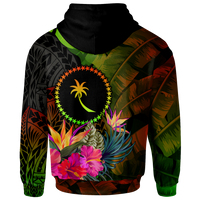 Chuuk Polynesian Custom Zip up Hoodie Hibiscus and Banana Leaves - Polynesian Pride