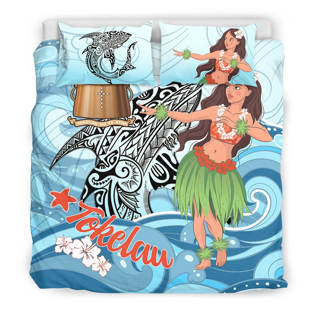 Tokelau Bedding Set - Polynesian Girls With Shark - Polynesian Pride