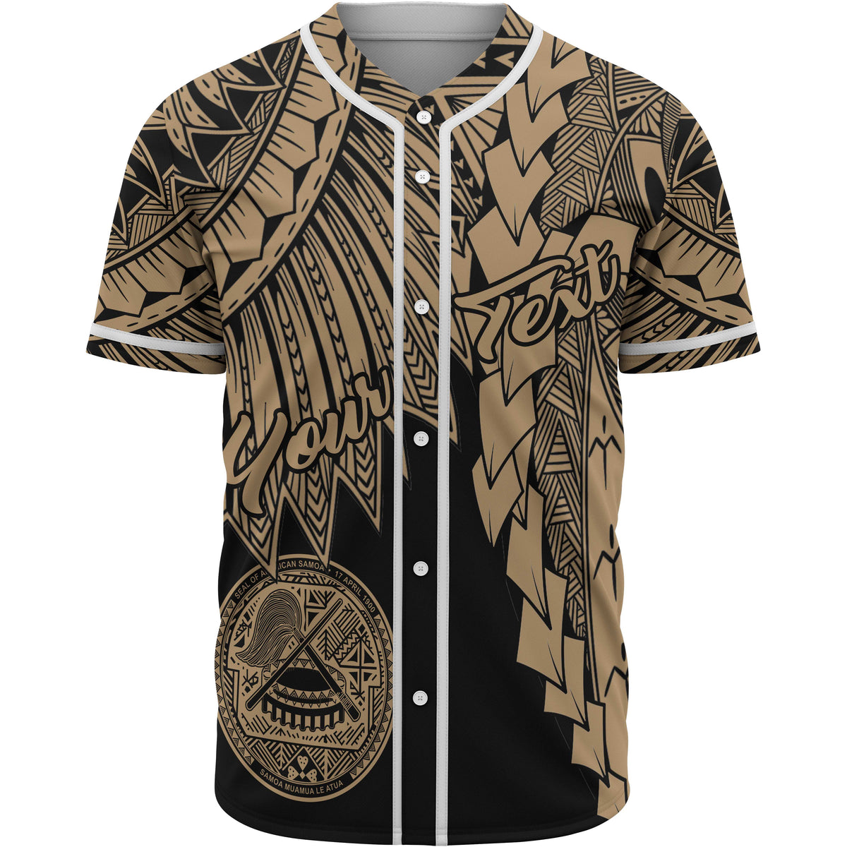 American Samoa Polynesian Custom Personalised Baseball Shirt - Tribal Wave Tattoo Gold Unisex Gold - Polynesian Pride