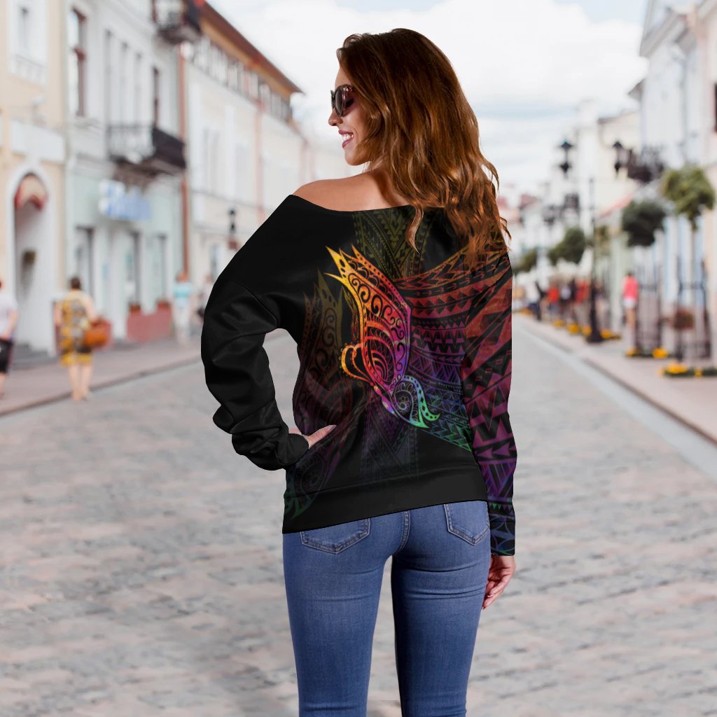 Hawaii Women's Off Shoulder Sweater - Butterfly Polynesian Style - Polynesian Pride