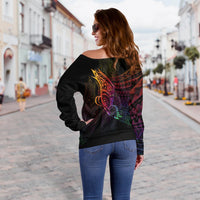 Hawaii Women's Off Shoulder Sweater - Butterfly Polynesian Style - Polynesian Pride