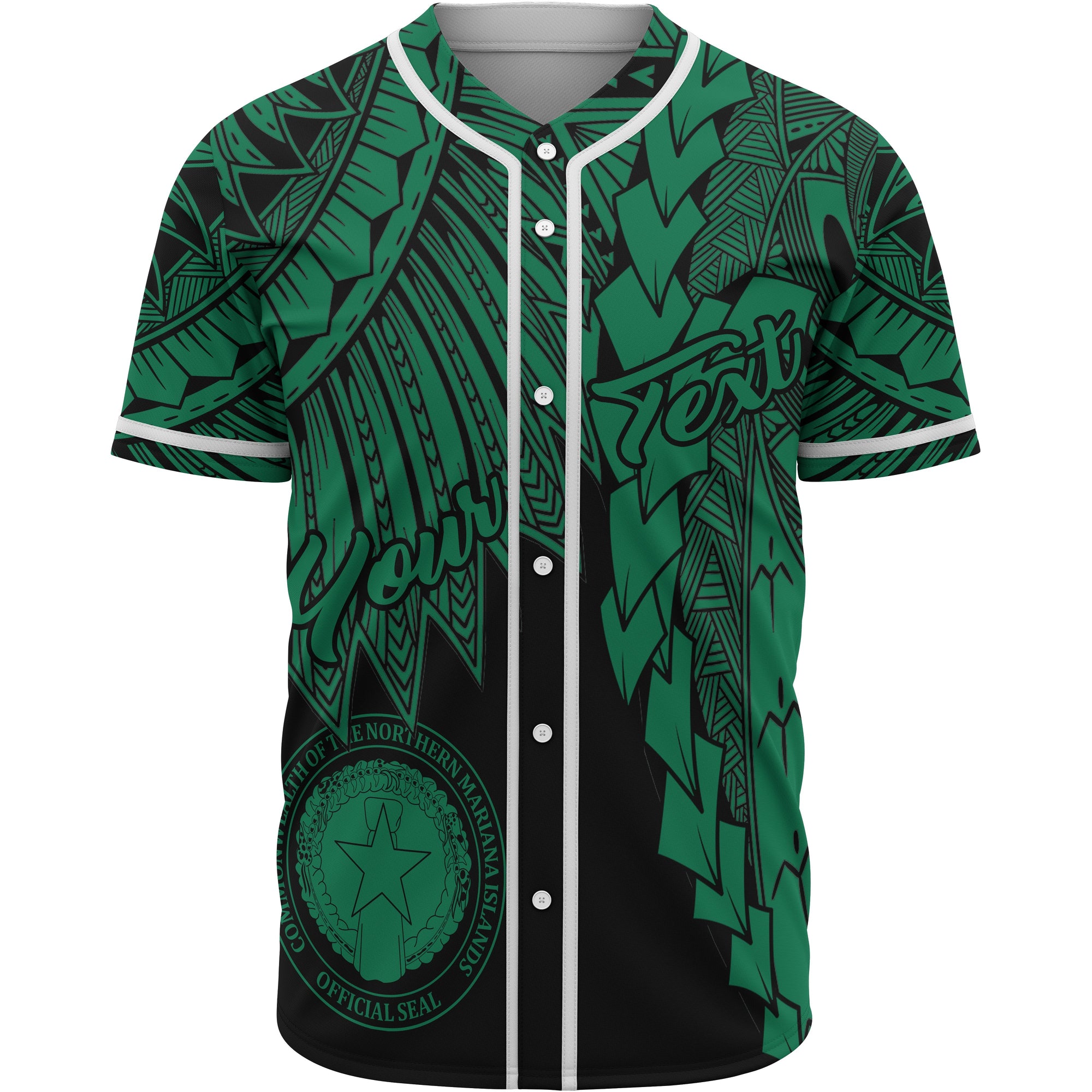 Northern Mariana Islands Polynesian Custom Personalised Baseball Shirt - Tribal Wave Tattoo Green Unisex Green - Polynesian Pride