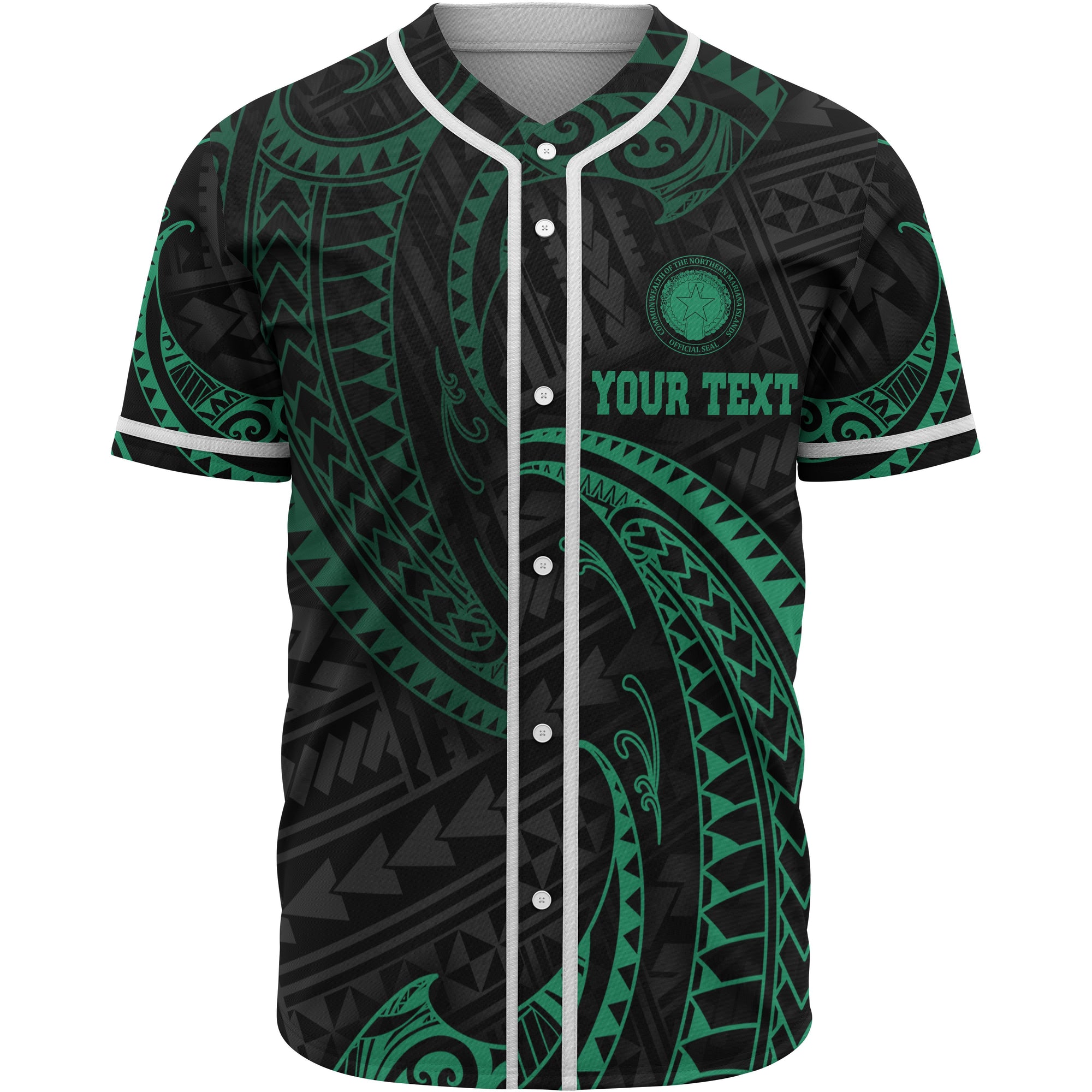 Northern Mariana Islands Polynesian Custom Personalised Baseball Shirt - Green Tribal Wave Unisex Green - Polynesian Pride